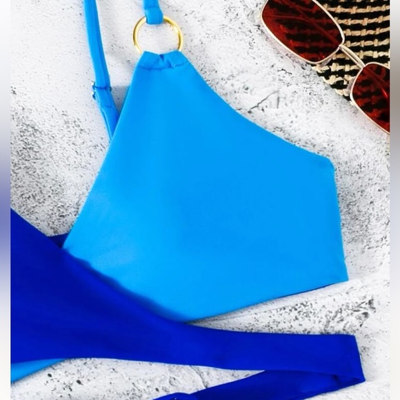 Two Tone Wrap Detail Bikini Set - Picture 3 of 6